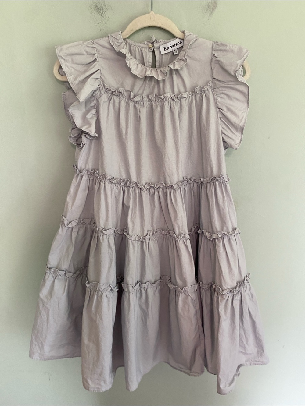 En Saison Women’s Light Gray Tiered Ruffle Mini Dress Size XS